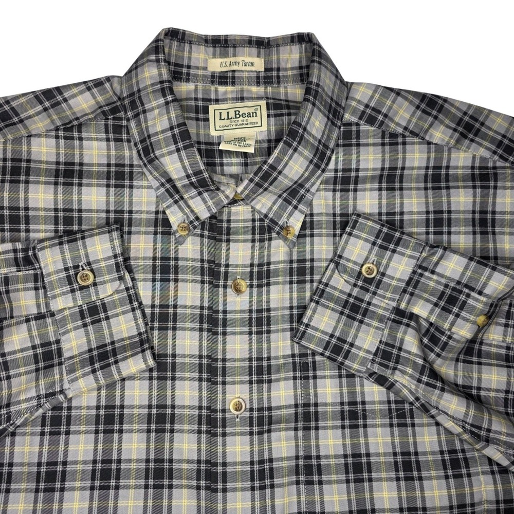 LL Bean Men's Long Sleeve Button Down Shirt US Army Tartan Plaid L-Reg